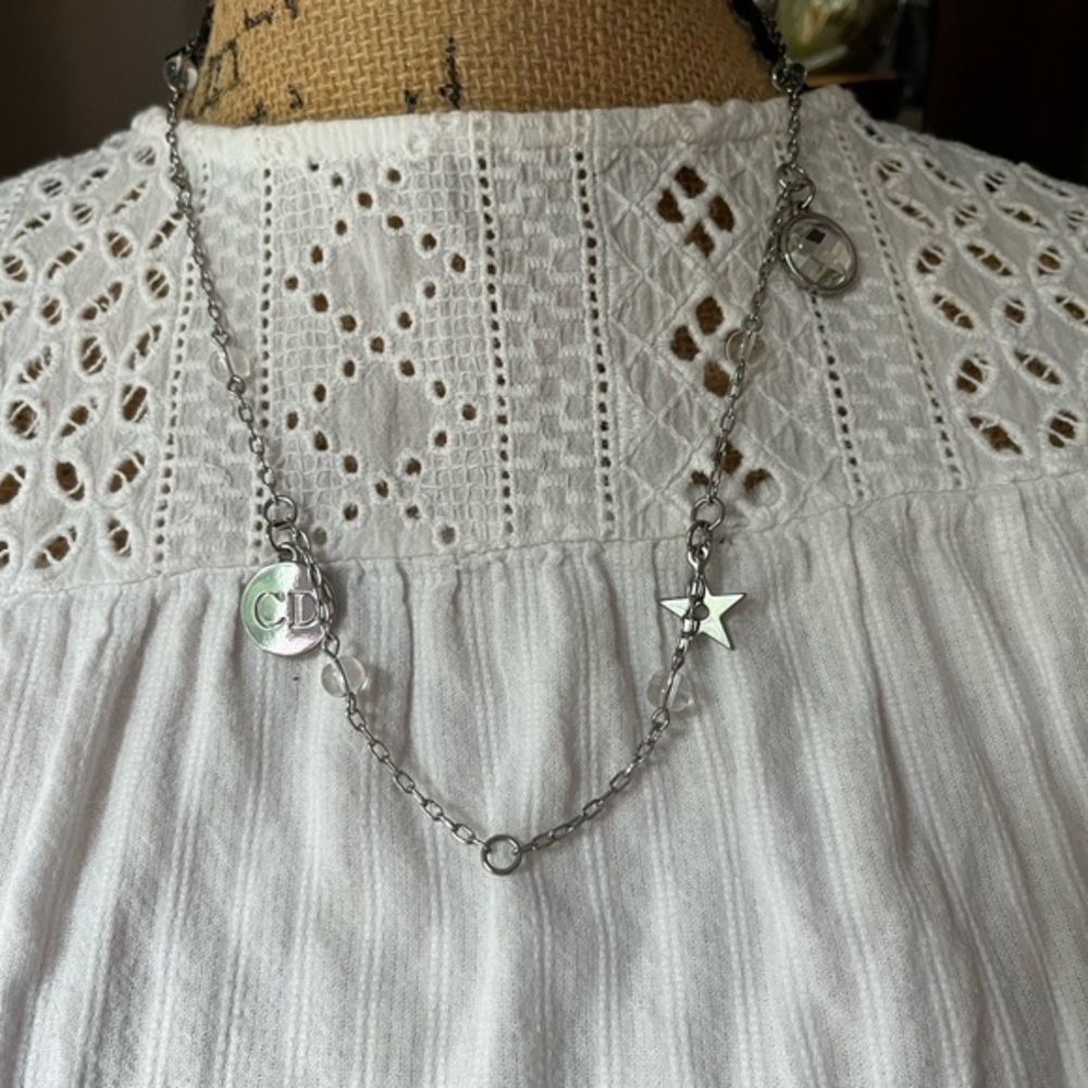 Silver Chain Necklace with Star and Logo Charms